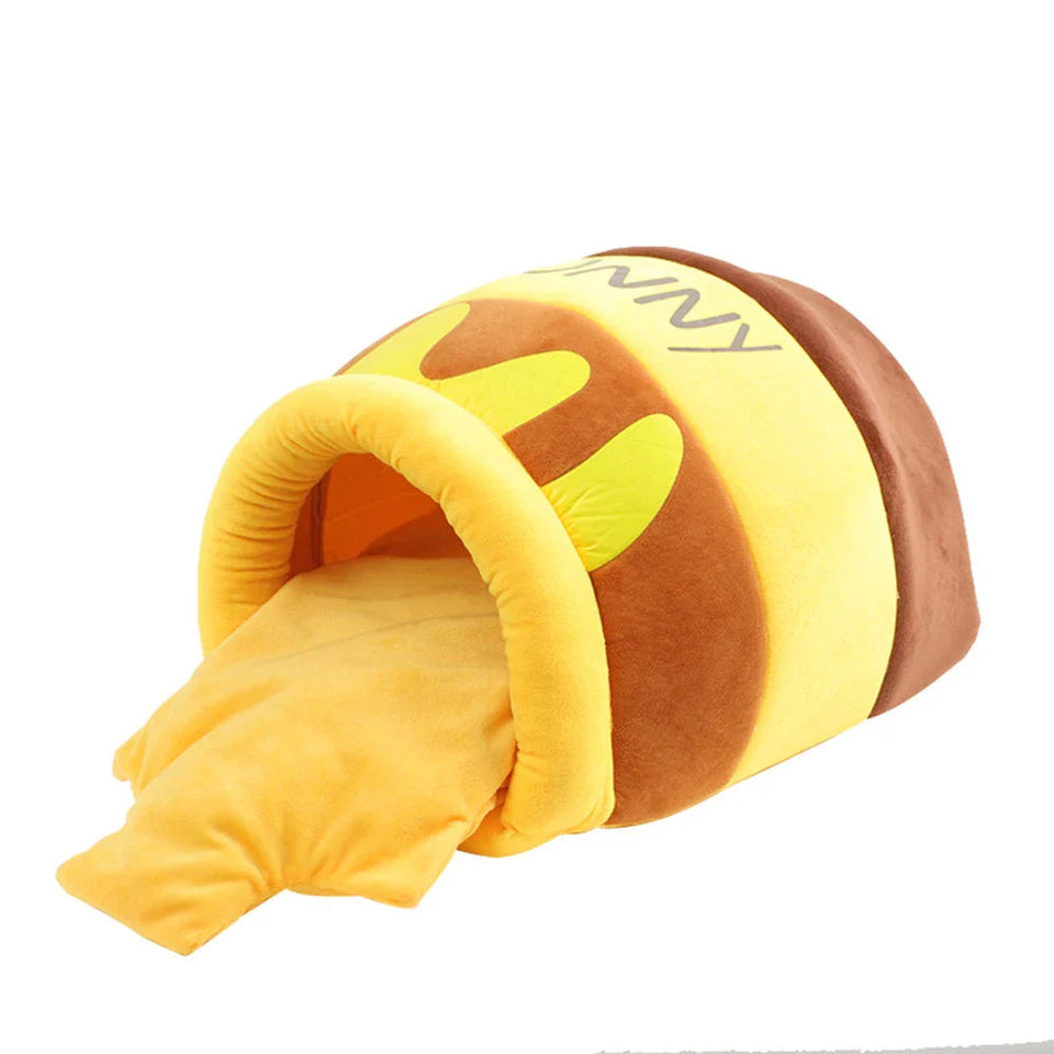 🐱 Honey Jar Plush Cat Bed – Cute & Cozy Sleeping House for Cats